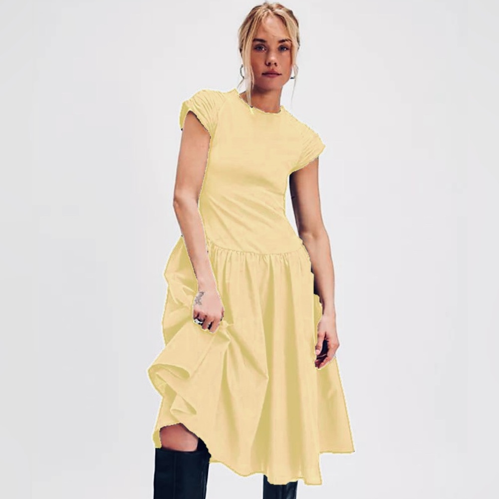 Free People Pale Yellow Midi Dress